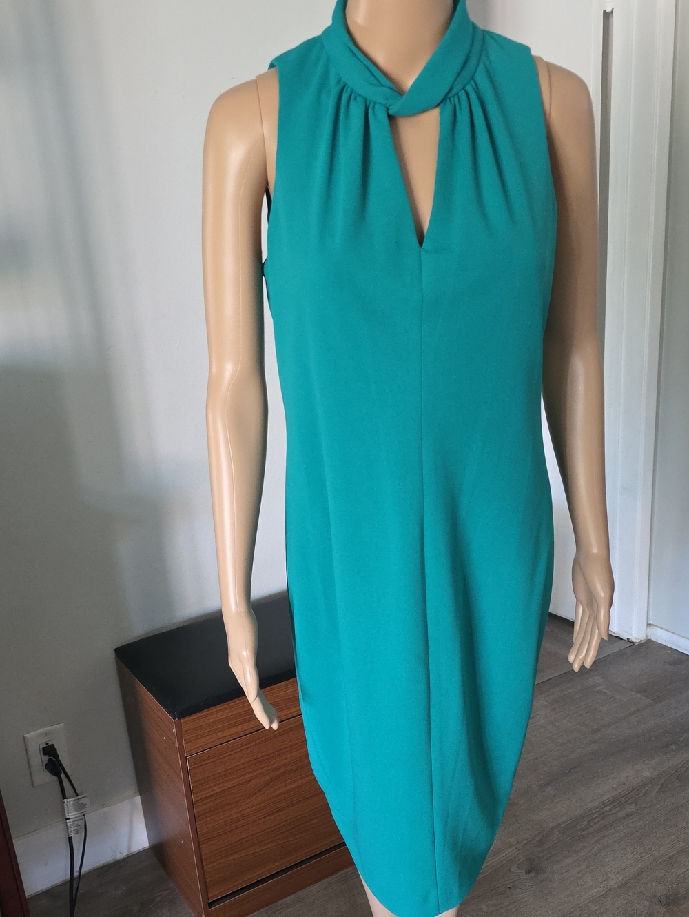 Calvin Klein Sleeveless Teal Twist-Neck Midi Dress